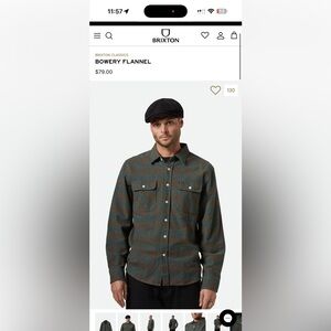 Brixton Plaid BOWERY FLANNEL Shirt in Green and Brown size XL new w/o tags